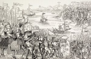 Korsfarare landstiger i Damietta, Egypten, år 1249 under det sjunde korståget. av Paul Lacroix