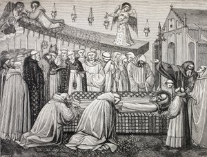 Sankt Benedictus av Nursia eller San Benedetto Da Norcia, 480-547, död i klostret i Monte Cassino. av Paul Lacroix