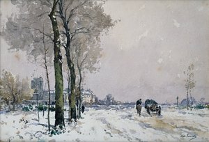 The Outskirts of a Town, Winter (olja på duk) av Paul Lecomte