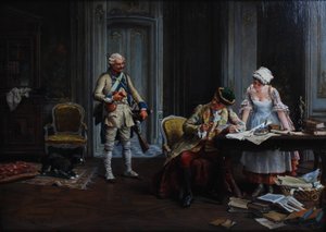 Le Billet de Logement. Olja på pannå, signerad och daterad P Jazet 1879 av Paul Léon Jazet