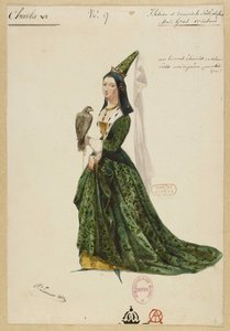 Isabella av Bayern. Kostymdesign för operan Charles VI av Fromental Halévy, 1843.