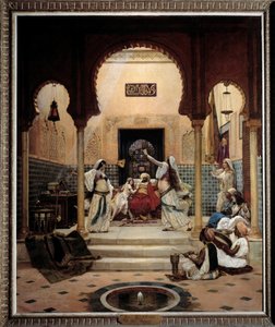 De östliga dansarna (magen) i ett harem som distraherar en pasha. Målning av Paul Bouchard (1853-1937) 1893 Sön. 1,6x1,3 m Paris, musee d