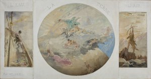 Skiss till Hôtel de Villes matsal i Paris: Vatten, jord, luft, mellan 1891 och 1892 (olja på duk) av Paul Louis Delance