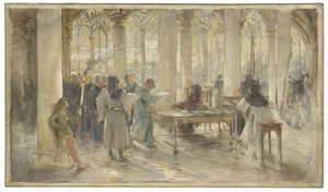 Skiss till rättssalen i Paris handelsdomstol: Le livre des métiers, cirka 1891 (blyerts, olja på duk)