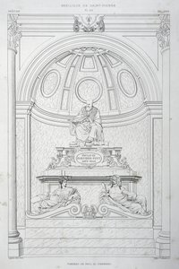 Begravningsmonument över påven Paul III (Farnese), gravyr från Vatikanen och Peterskyrkan av Paul Marie Letarouilly