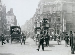 Ludgate Circus, London, förberedde sig för drottning Victorias diamantjubileum, 1897 av Paul Martin