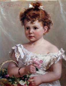 Flickan i korgen eller Helene Loeb, blivande Madame Victor Lyon, vid två års ålder Målning av Paul Merwart (1855-1902) 1800-talets sön. 0,46x0,38 m