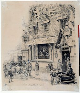 Utsikt över ingången till Cabaret du Chat Noir. Bläckteckning av Paul Merwart (1855-1902) 1800-talets Paris, Musee Carnavalet