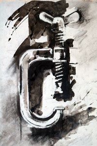 Clamping, 2024 (bläck på papper) av Paul Powis