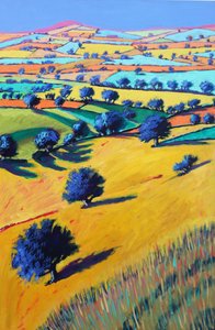 Cotswold Valley, 2021 (akryl på kartong) av Paul Powis