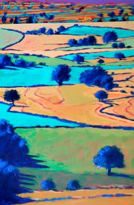 Farm, 2024 (akryl på kartong) av Paul Powis