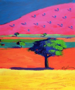 Pink Hill (akryl på kort) av Paul Powis