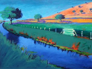 River Teme (akryl ombord) av Paul Powis