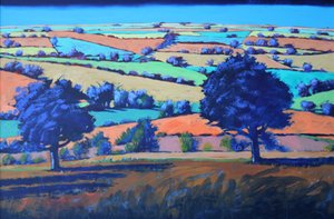 Teme Valley höst (akryl ombord) av Paul Powis