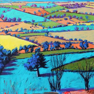 Teme Valley summer II (akryl ombord) av Paul Powis