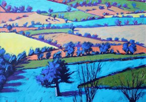 Teme Valley summer II närbild (akryl ombord) av Paul Powis