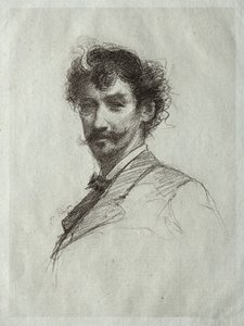 James McNeill Whistler med White Lock och Monocle. av Paul Rajon