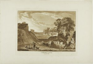 Cardiff Castle från väster, plansch två från Twelve Views in Wales av Paul Sandby