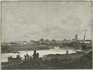 Cardiff från söder (gravyr) av Paul Sandby