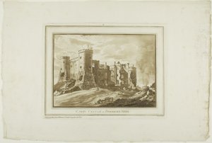 Carey Castle i Pembroke Shire, från tolv vyer i Aquatinta från teckningar tagna på plats i södra Wales av Paul Sandby