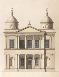 Förslag till en kyrka. Uppställning av västfasaden av Paul Sandby