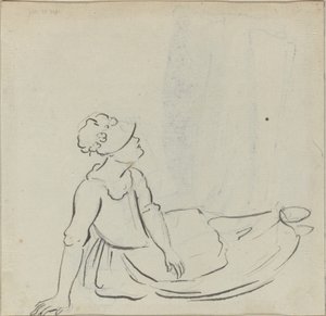 Flicka med en motorhuv liggande [verso] av Paul Sandby