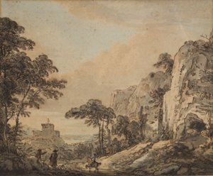 Landskap med ryttare (penna, bläck, pensel & wc på papper) av Paul Sandby