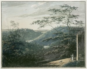 Landskap med vattenfall och tempel av Paul Sandby