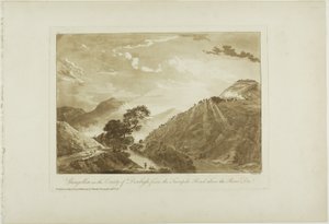 Llangollin i grevskapet Denbigh, från Turnpike Road Above the River Dee av Paul Sandby
