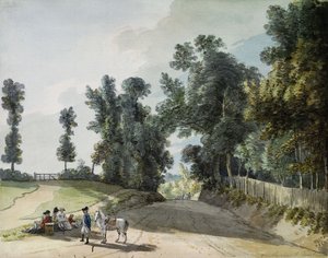 På vägen till Tonbridge: Resenärer som vilar på ett band vid sidan av vägen, av Paul Sandby