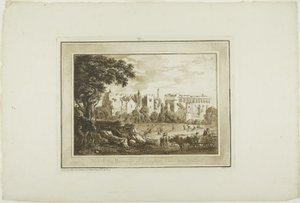 En del av resterna av Llanphor, nära Pembroke, från tolv vyer i Aquatinta från teckningar tagna på plats i södra Wales av Paul Sandby