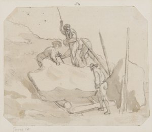 Quarrymen (penna, pensel & grå tvätt på papper) av Paul Sandby