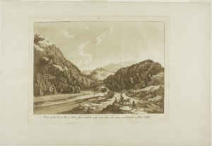 Utsikt över floden Dee 3 mil från Bala, med berget Cadar-Idris nära Dolgelli 30 mil bort, plansch nio från Twelve Views in Wales av Paul Sandby