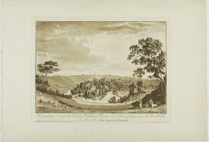 Wynnstay, säte för Sir Watkin Williams Wynn Bart från en stuga ovanför den nya bron över floden Dee, Denbigh Shire av Paul Sandby