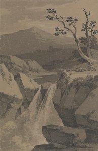 Vattenfall och avlägsna berg av Paul Sandby Munn