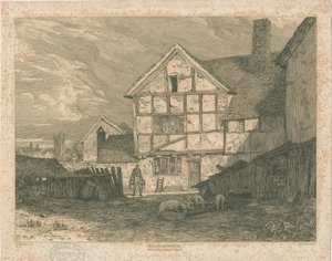 Wolverhampton - Ruinerna av ett korsvirkeshus: stålgravyr, nd [c 1815]
