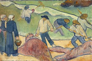 Litet landskap med tang-fiskare, av Serusier, Paul (1864-1927). Olja på kartong, c. 1889. Mått : 21,9x33,2 cm. Staedtische Galerie im Staedelschen Kunstinstitut, Frankfurt am Main av Paul Sérusier