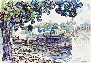 Asnières, ca 1900-05 (w/c, pensel och svart bläck över penna på papper) av Paul Signac
