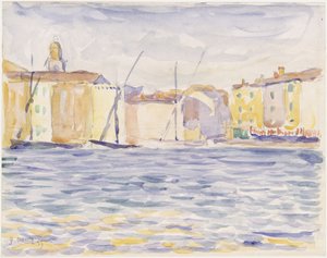 Hus vid en landningsplats i södern av Paul Signac
