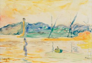 Ingång till hamnen i Saint-Tropez vid solnedgången av Paul Signac