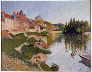 Les Andelys, banken Målning av Paul Signac (1863-1935) 1886 Sön. 0,65x0,81 m Paris, musee d