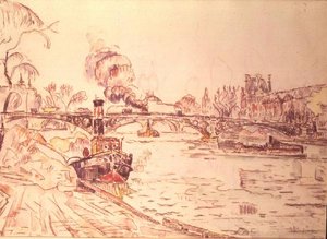 Paris med Louvren och Pont des Arts av Paul Signac