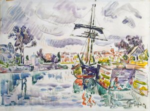 Segelbåt vid en pir, 1920-talet. av Paul Signac