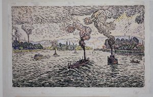 Seine med ångbåtar av Paul Signac
