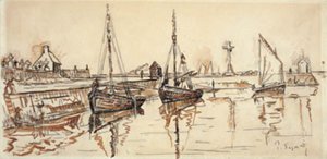 Segelfartyg i hamnen i Barfleur av Paul Signac