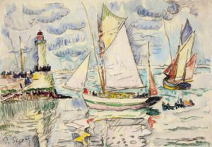 Två fiskefartyg utanför inloppet till Granvilles hamn av Paul Signac