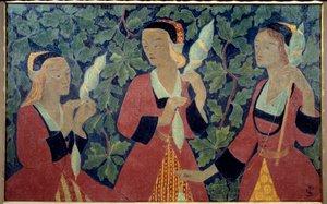 The Three Spinners Painting av Paul Serusier (1863-1927) 1918 Brest Museum of Fine Arts av Paul Sérusier