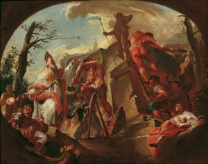 St Cassianus av Imola störtar statyn av Pluto på Saben