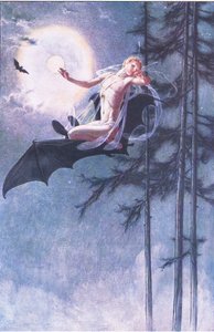 På fladdermusens rygg flyger jag, illustration från The Tempest, 1908
