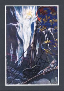 På den översta, gårdarna och bogsprötet, skulle jag flamma tydligt, illustration från The Tempest, 1908 av Paul Vincent Woodroffe